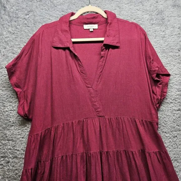 Umgee Pink Fushia Dress Collared Womens Size XL Linen Cotton Casual Knee Length - Picture 2 of 8